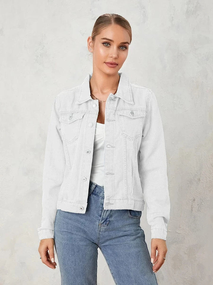 Lunaria Women Jacket White / M Alicia Classic Cotton Button Down Denim Jacket