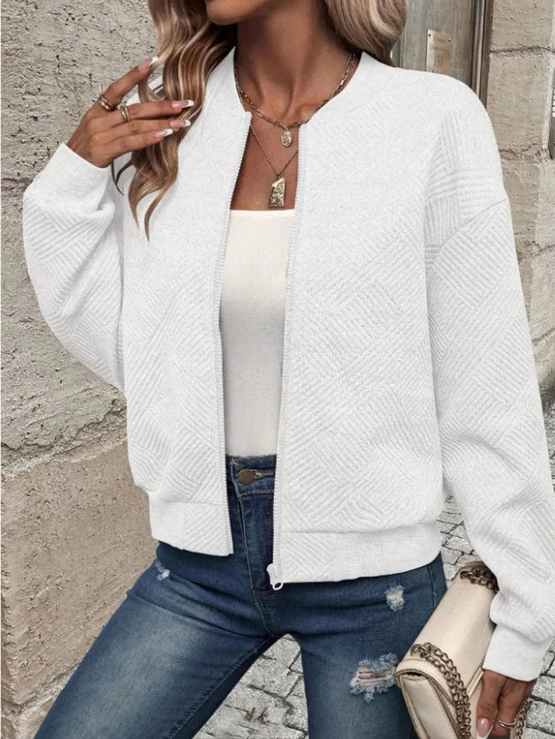 Lunaria Women Jacket White / S Alani Textured Zip Free Bomber Jacket