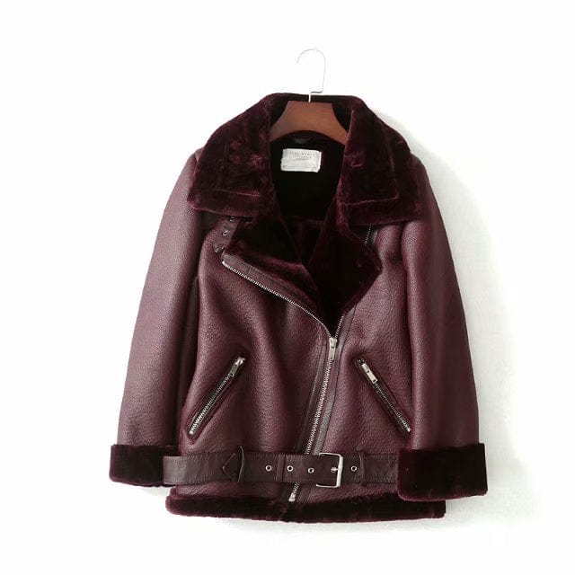 Lunaria Women Jacket Wine Red / L Bridget Faux Leather Motorcycle Jacket