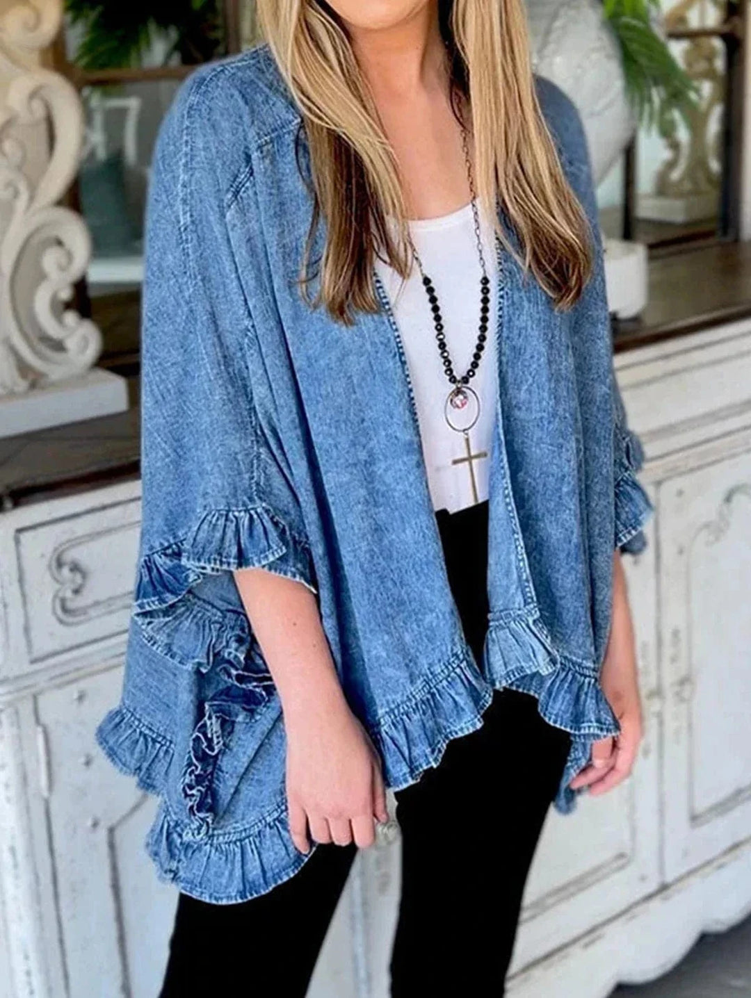 Lunaria Women Jacket Yardley Women's Vintage Denim Jacket With Ruffles