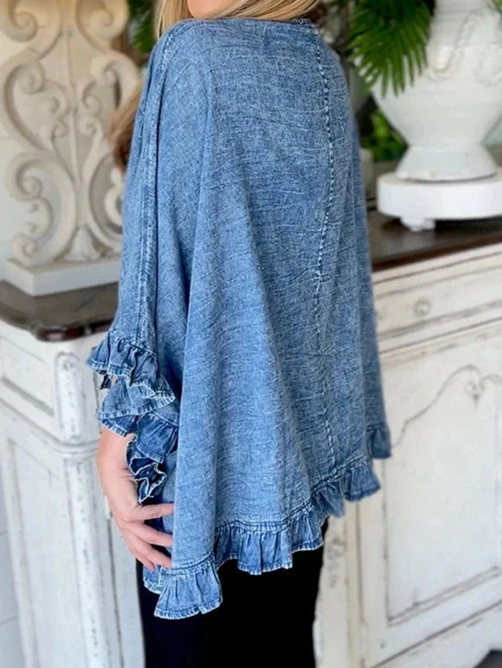 Lunaria Women Jacket Yardley Women's Vintage Denim Jacket With Ruffles