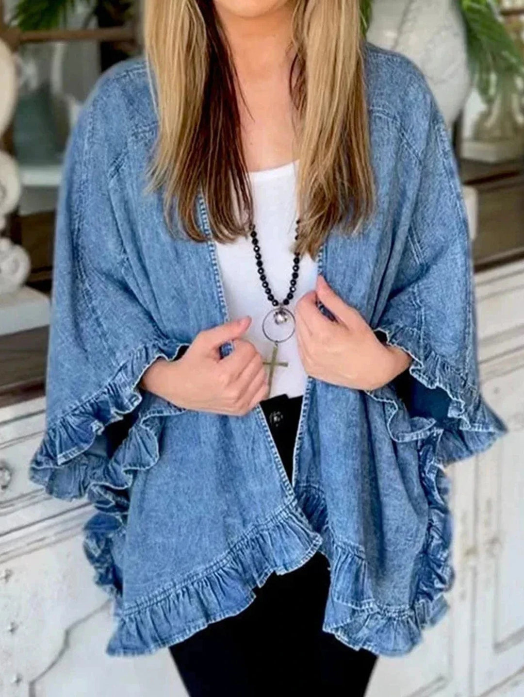 Lunaria Women Jacket Yardley Women's Vintage Denim Jacket With Ruffles
