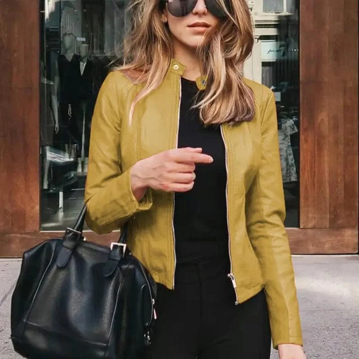 Lunaria Women Jacket Yellow / S Amanda Women's Classic Zip Up Faux Leather Moto Jacket