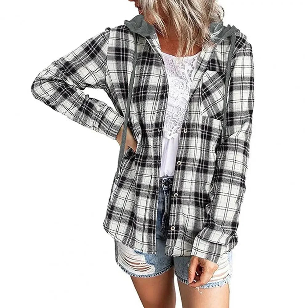 Lunaria Women Shirt Black / S Bernadette Lightweight Plaid Hooded Jacket