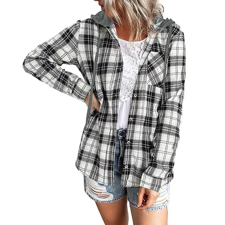 Lunaria Women Shirt Black / S Bernadette Lightweight Plaid Hooded Jacket