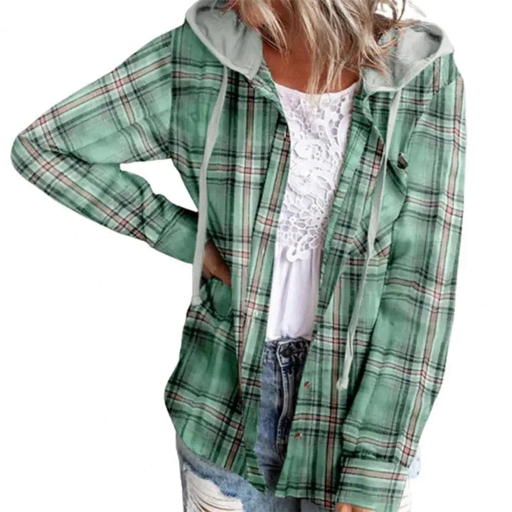 Lunaria Women Shirt Green / S Bernadette Lightweight Plaid Hooded Jacket