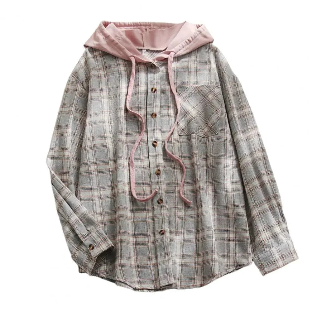 Lunaria Women Shirt Grey / S Bernadette Lightweight Plaid Hooded Jacket