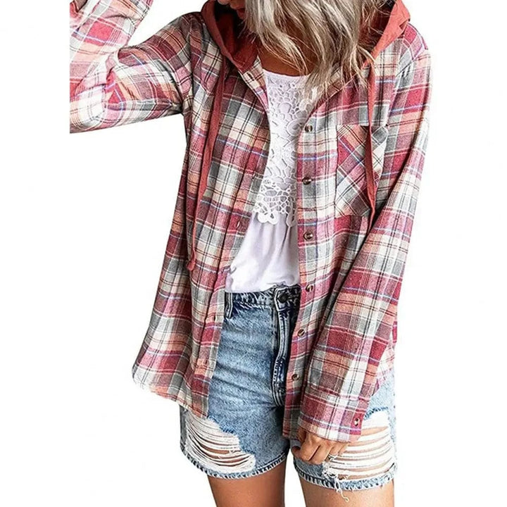 Lunaria Women Shirt Red / S Bernadette Lightweight Plaid Hooded Jacket