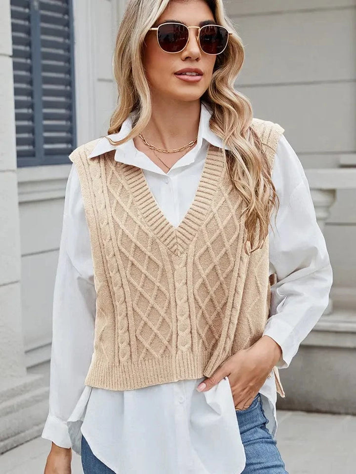 Lunaria Women Sweater Apricot / S Lisa V-Neck Knit Sweater Vest