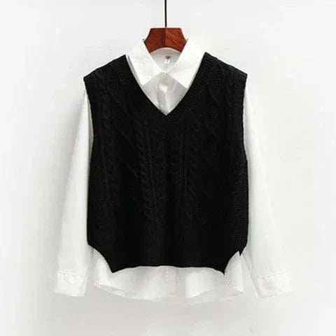 Lunaria Women Sweater Black / S Anne Cable Knit Sweater Vest