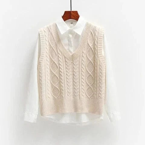 Lunaria Women Sweater Cream / S Anne Cable Knit Sweater Vest