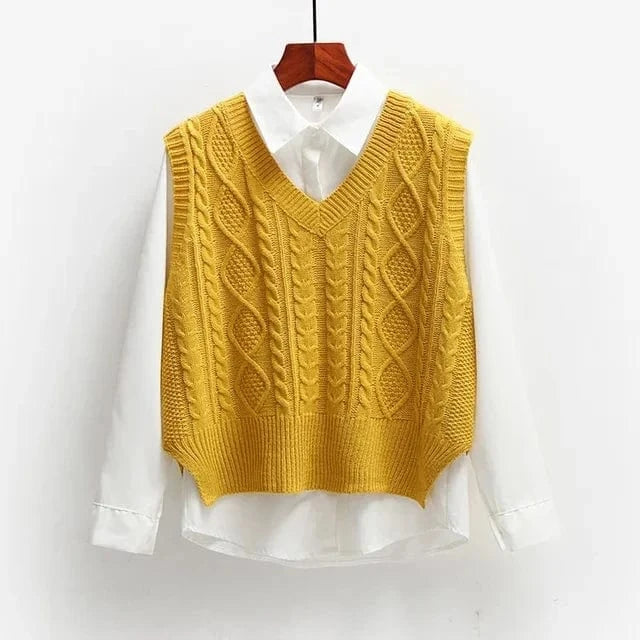 Lunaria Women Sweater Mustard / S Anne Cable Knit Sweater Vest