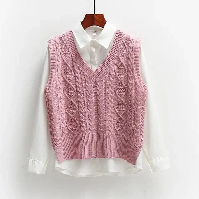 Lunaria Women Sweater Pink / S Anne Cable Knit Sweater Vest