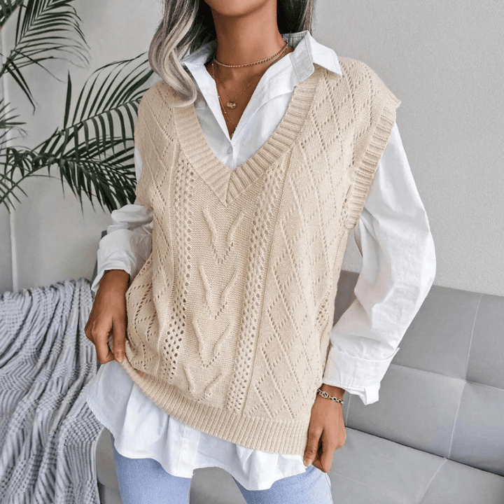Lunaria Women Vest Apricots / XS Ruth Sleeveless Cable Knit V Neck Classic Sweater Vest