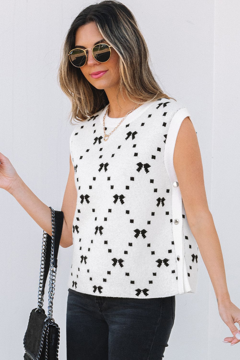 Lunaria Women Vest Barbara Bow Pattern Sweater Vest For Women
