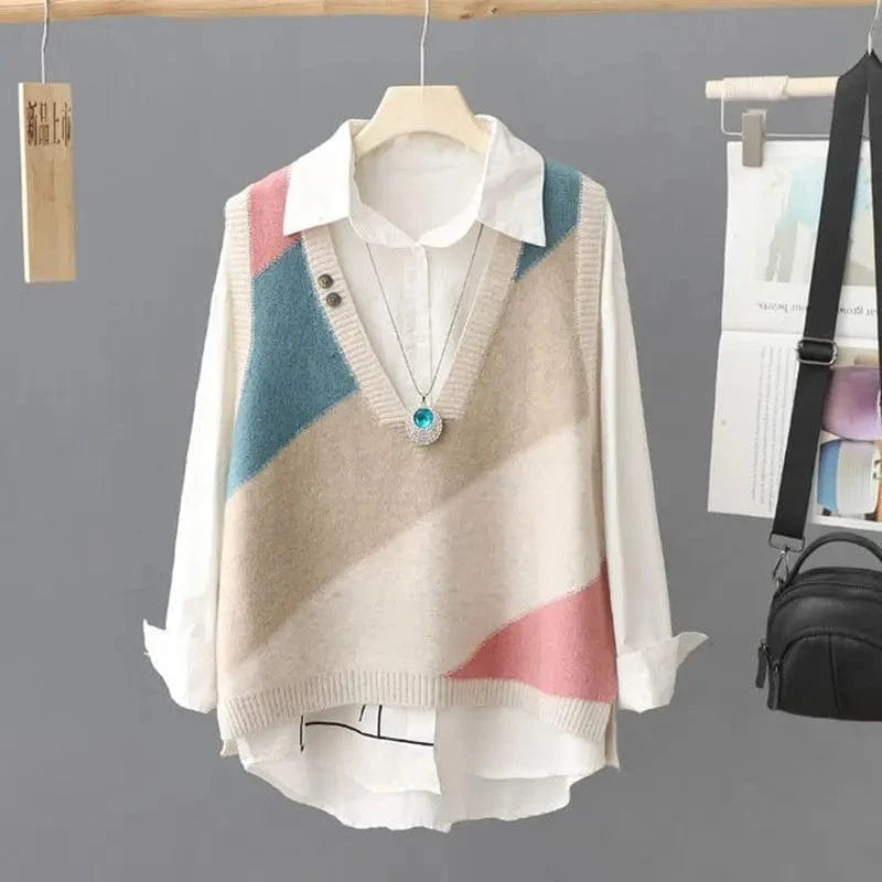 Lunaria Women Vest Beige / One Size Ann Color Block Vest