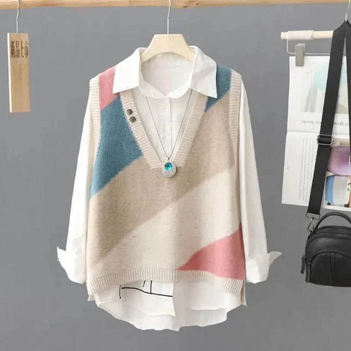 Lunaria Women Vest Beige / One Size Ann Color Block Vest