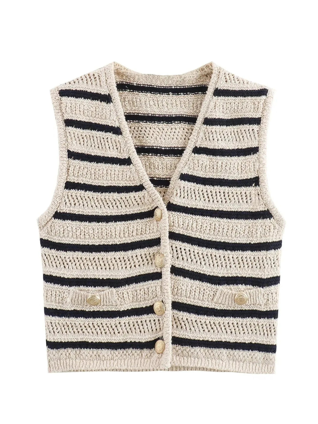 Lunaria Women Vest Beige / S Lauren Striped Crochet Vest