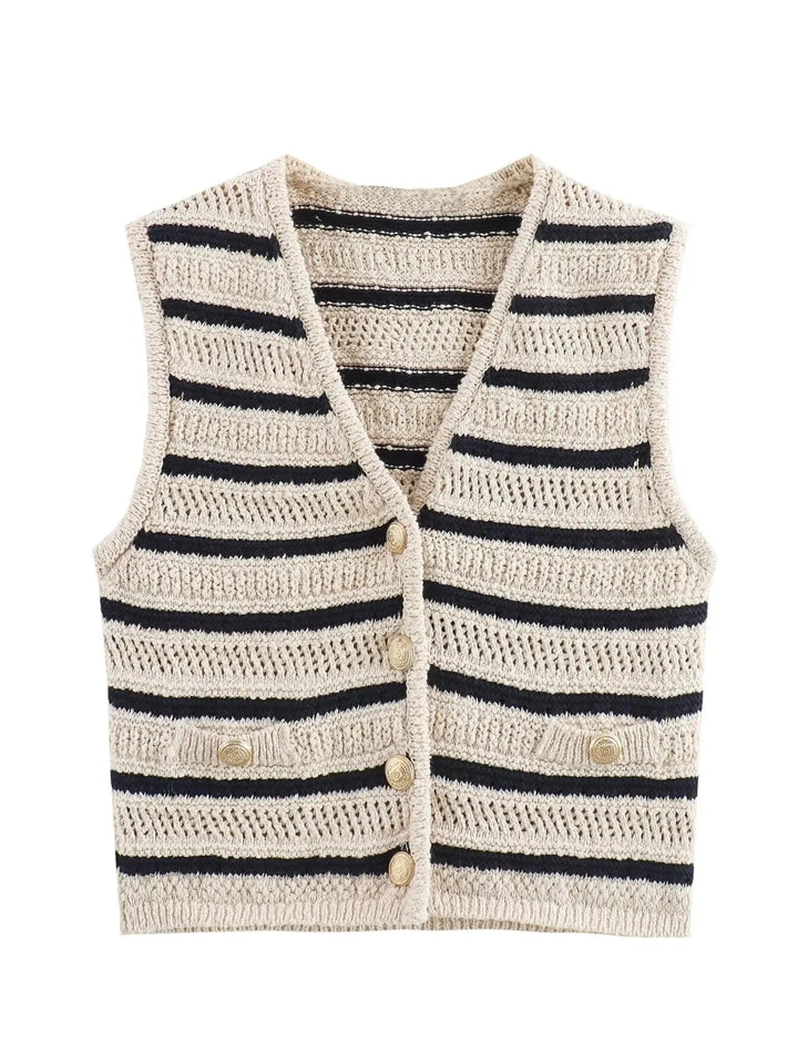 Lunaria Women Vest Beige / S Lauren Striped Crochet Vest