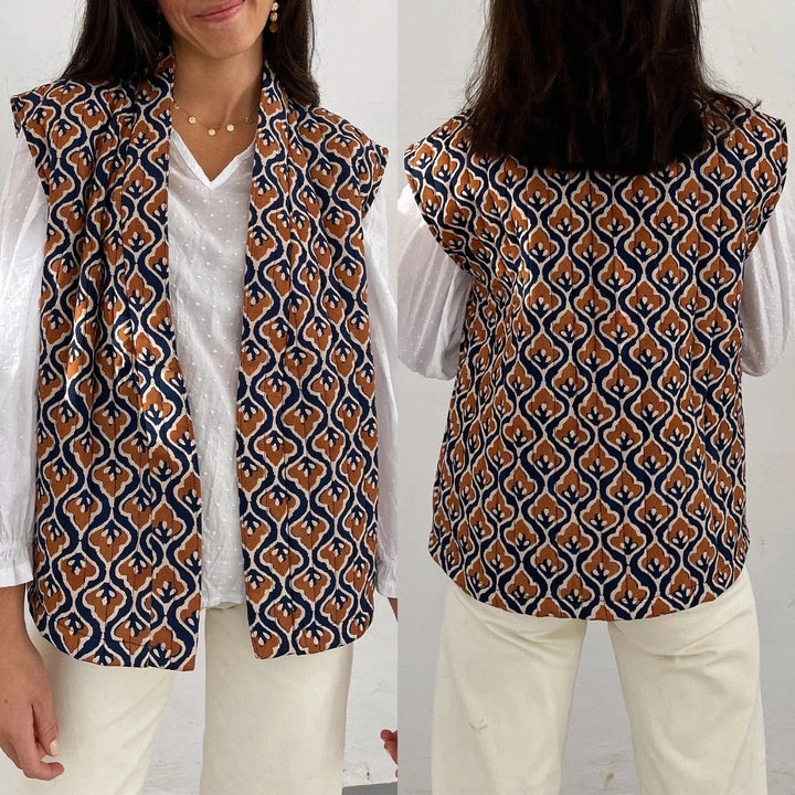 Lunaria Women Vest Blue/Brown / S Kendra Patterned Sleeveless Quilted Vest
