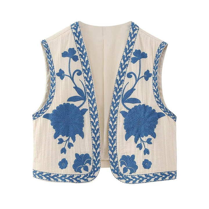 Lunaria Women Vest Blue / XS Carolina Floral Embroidered Vest
