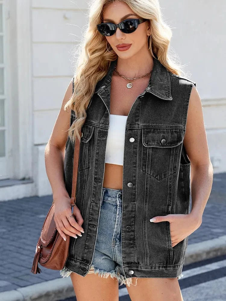 Lunaria Women Vest Dark Grey / S Waverley Sleeveless Structured Denim Vest For Women