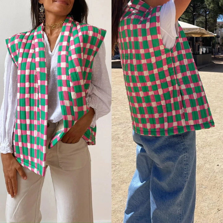 Lunaria Women Vest Green/Pink / S Kendra Patterned Sleeveless Quilted Vest