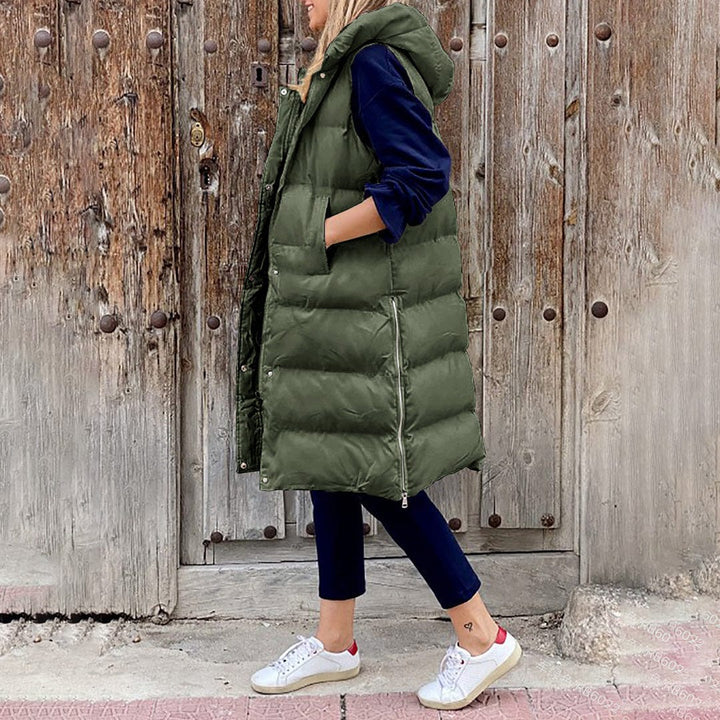 Lunaria Women Vest Green / S Julie Women Long Puffer Vest With Hood