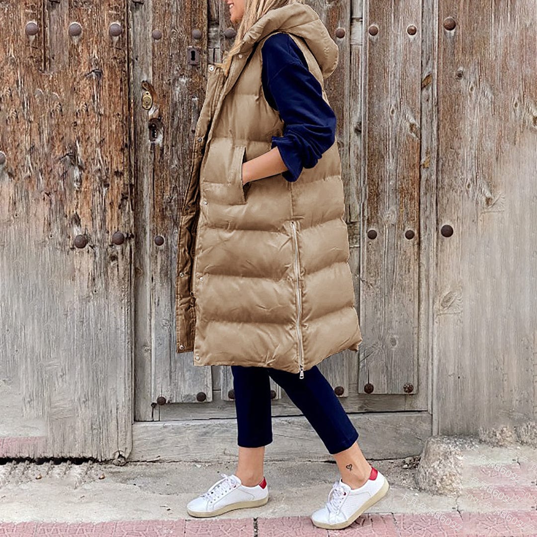 Lunaria Women Vest Khaki / S Julie Women Long Puffer Vest With Hood