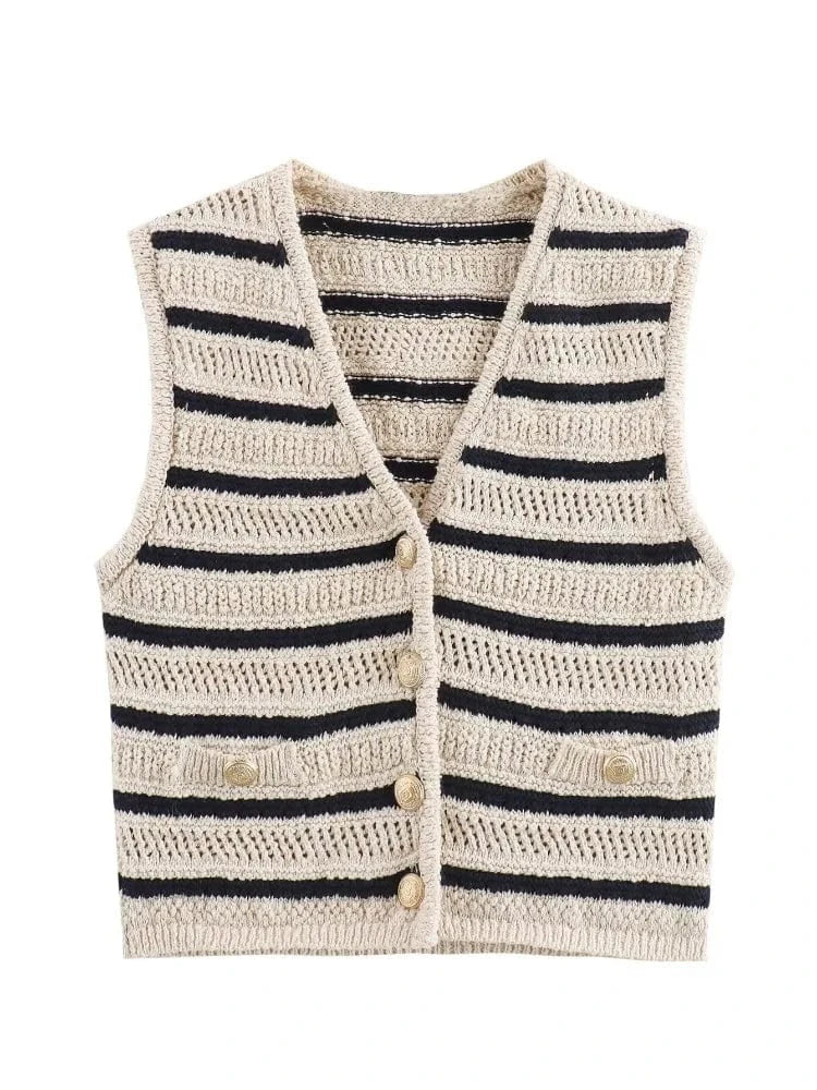 Lunaria Women Vest Lauren Striped Crochet Vest