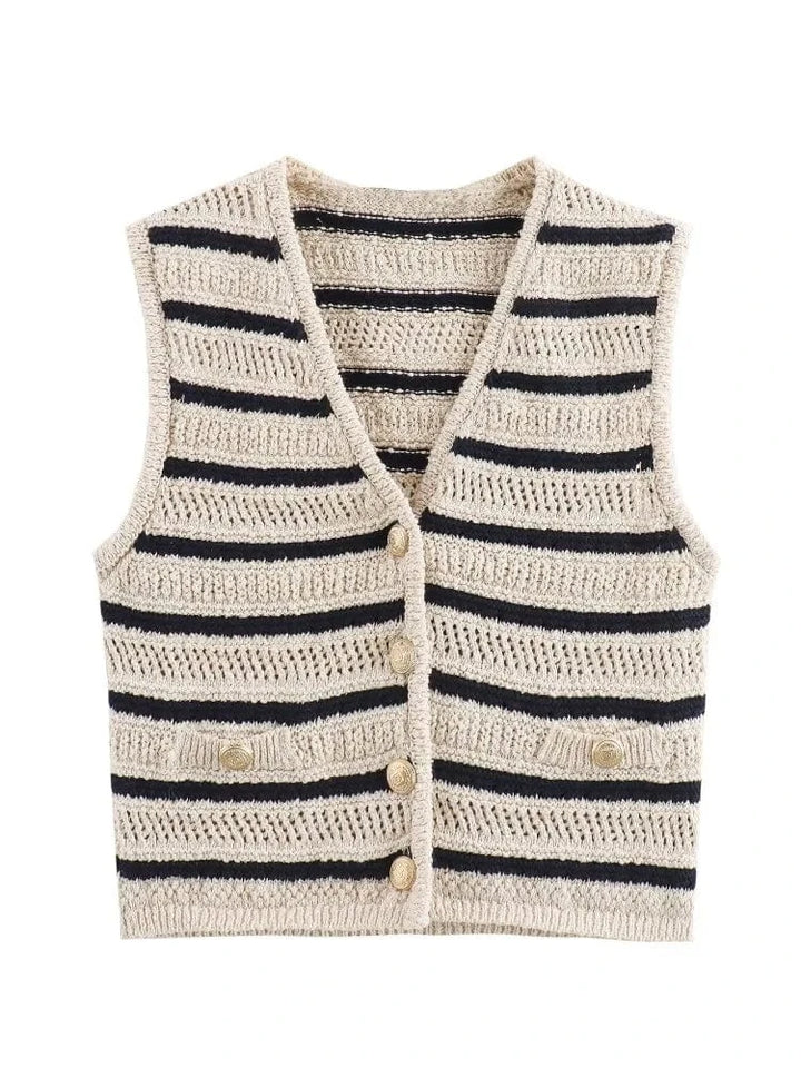 Lunaria Women Vest Lauren Striped Crochet Vest