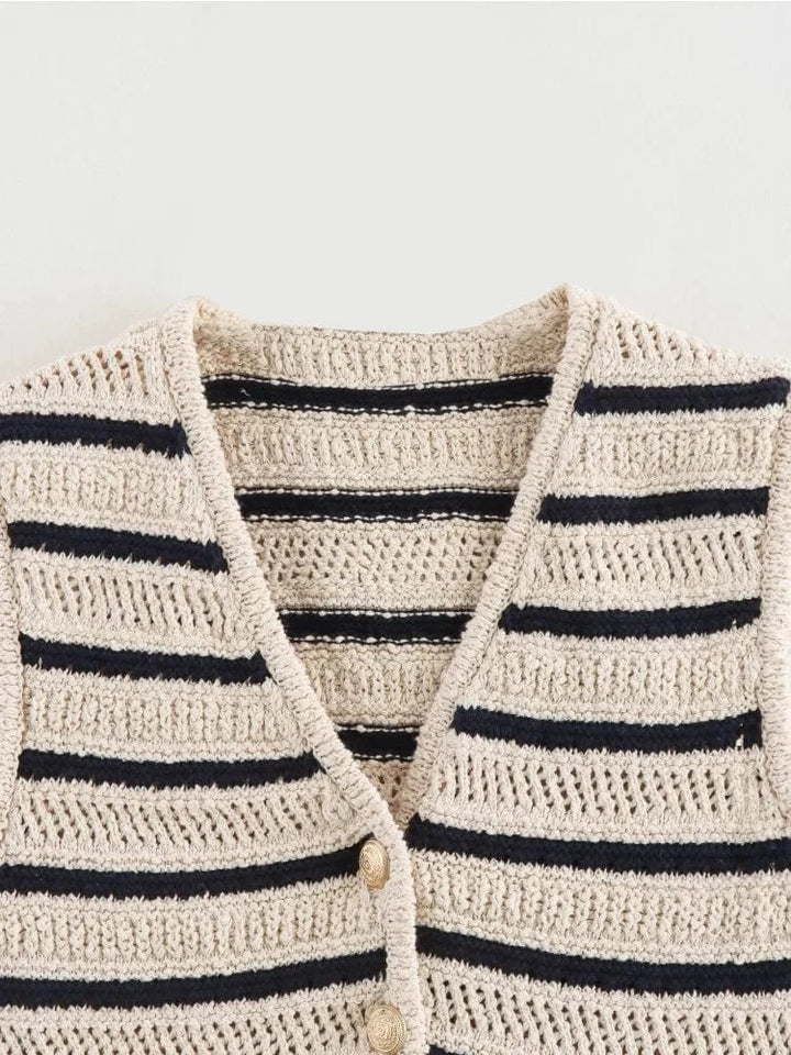 Lunaria Women Vest Lauren Striped Crochet Vest