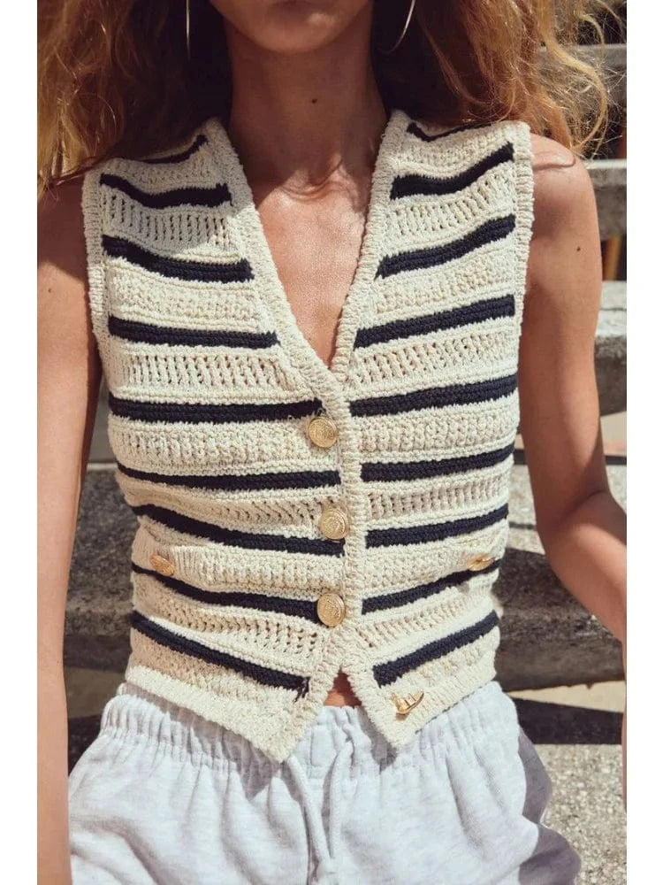 Lunaria Women Vest Lauren Striped Crochet Vest