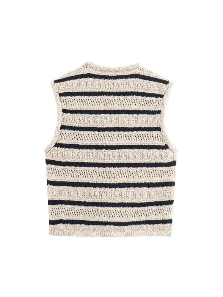 Lunaria Women Vest Lauren Striped Crochet Vest