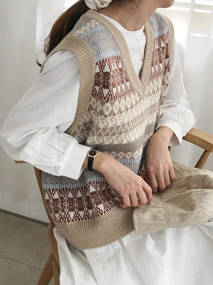 Lunaria Women Vest Linda Vintage Fair Isle Knitted Vest