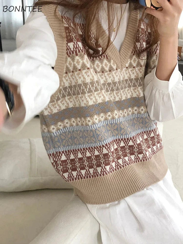 Lunaria Women Vest Linda Vintage Fair Isle Knitted Vest