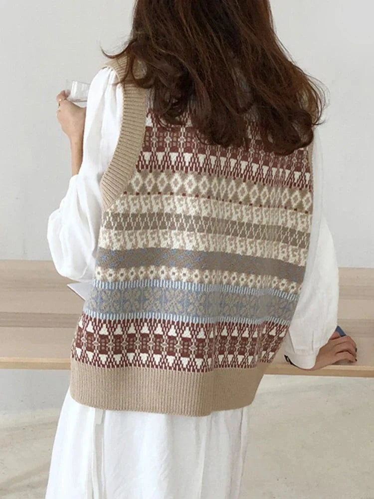 Lunaria Women Vest Linda Vintage Fair Isle Knitted Vest