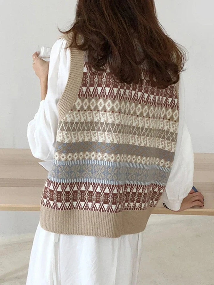 Lunaria Women Vest Linda Vintage Fair Isle Knitted Vest