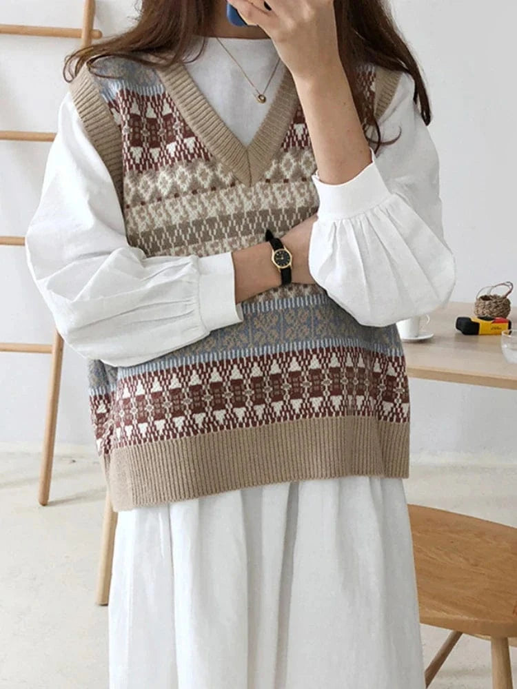 Lunaria Women Vest Linda Vintage Fair Isle Knitted Vest