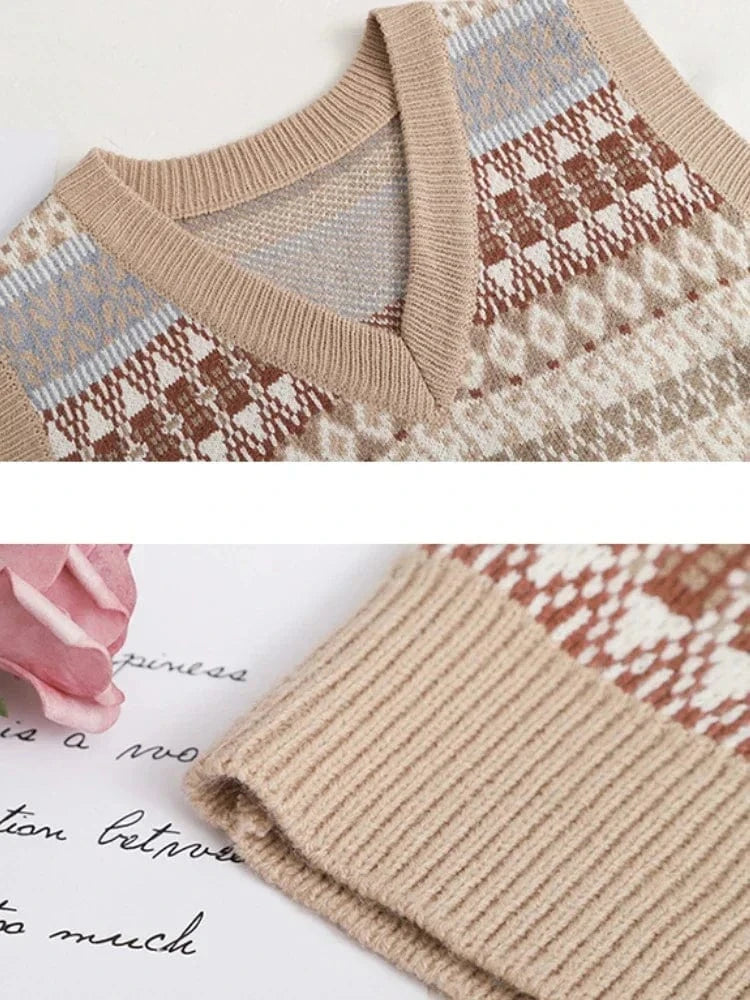 Lunaria Women Vest Linda Vintage Fair Isle Knitted Vest