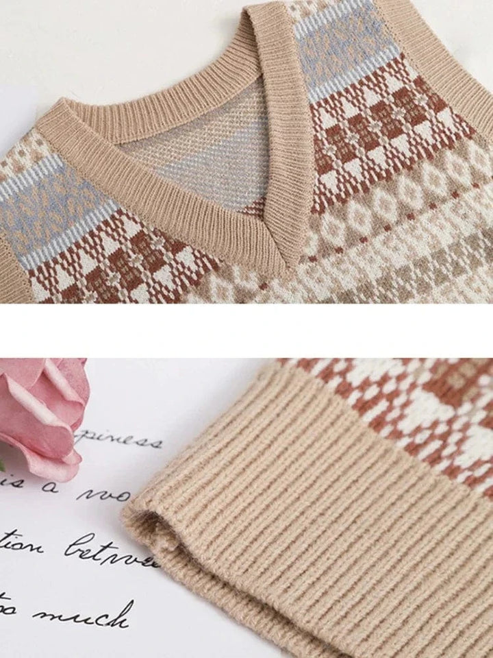 Lunaria Women Vest Linda Vintage Fair Isle Knitted Vest