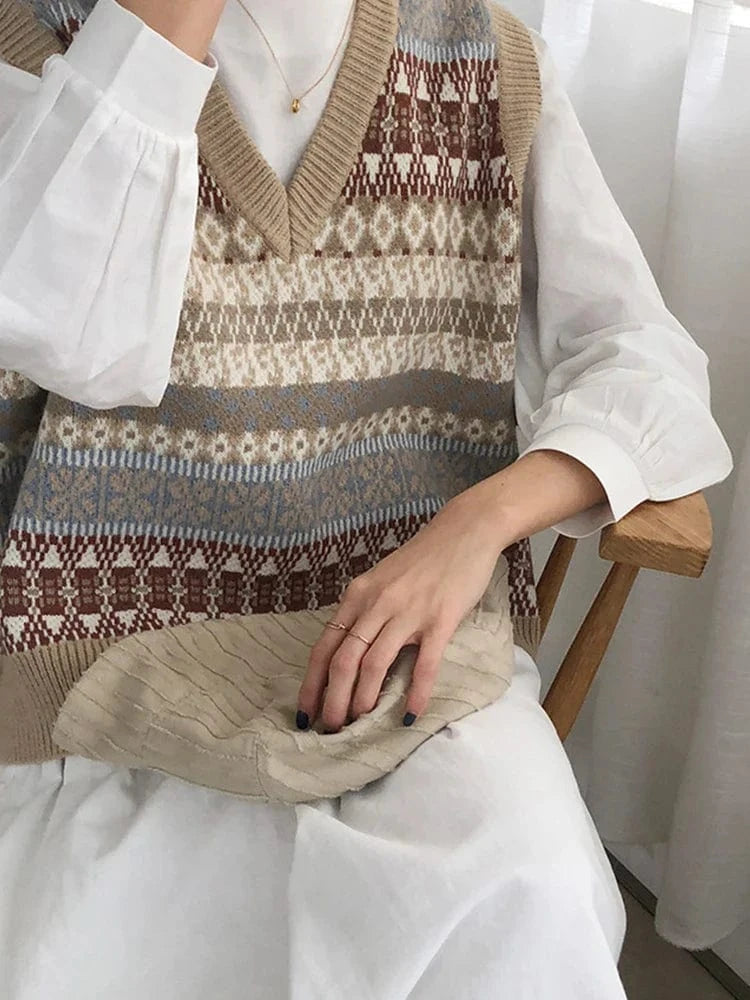 Lunaria Women Vest Linda Vintage Fair Isle Knitted Vest