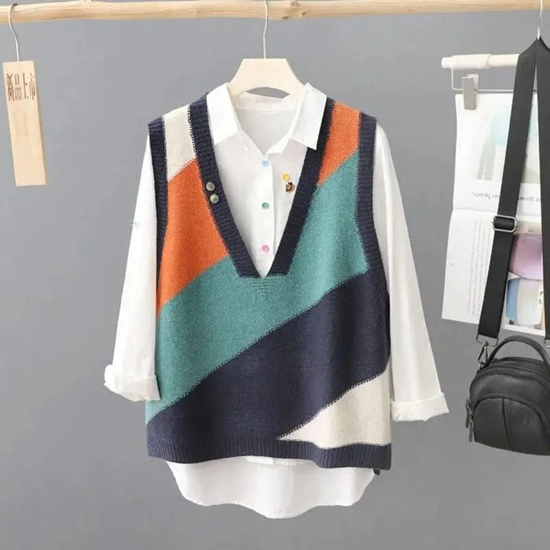 Lunaria Women Vest Navy Blue / One Size Ann Color Block Vest