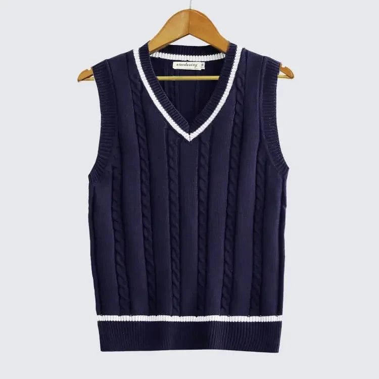 Lunaria Women Vest Navy Blue / XS Antonella Cable Knit Sleeveless Vest