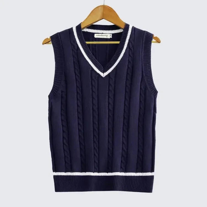 Lunaria Women Vest Navy Blue / XS Antonella Cable Knit Sleeveless Vest