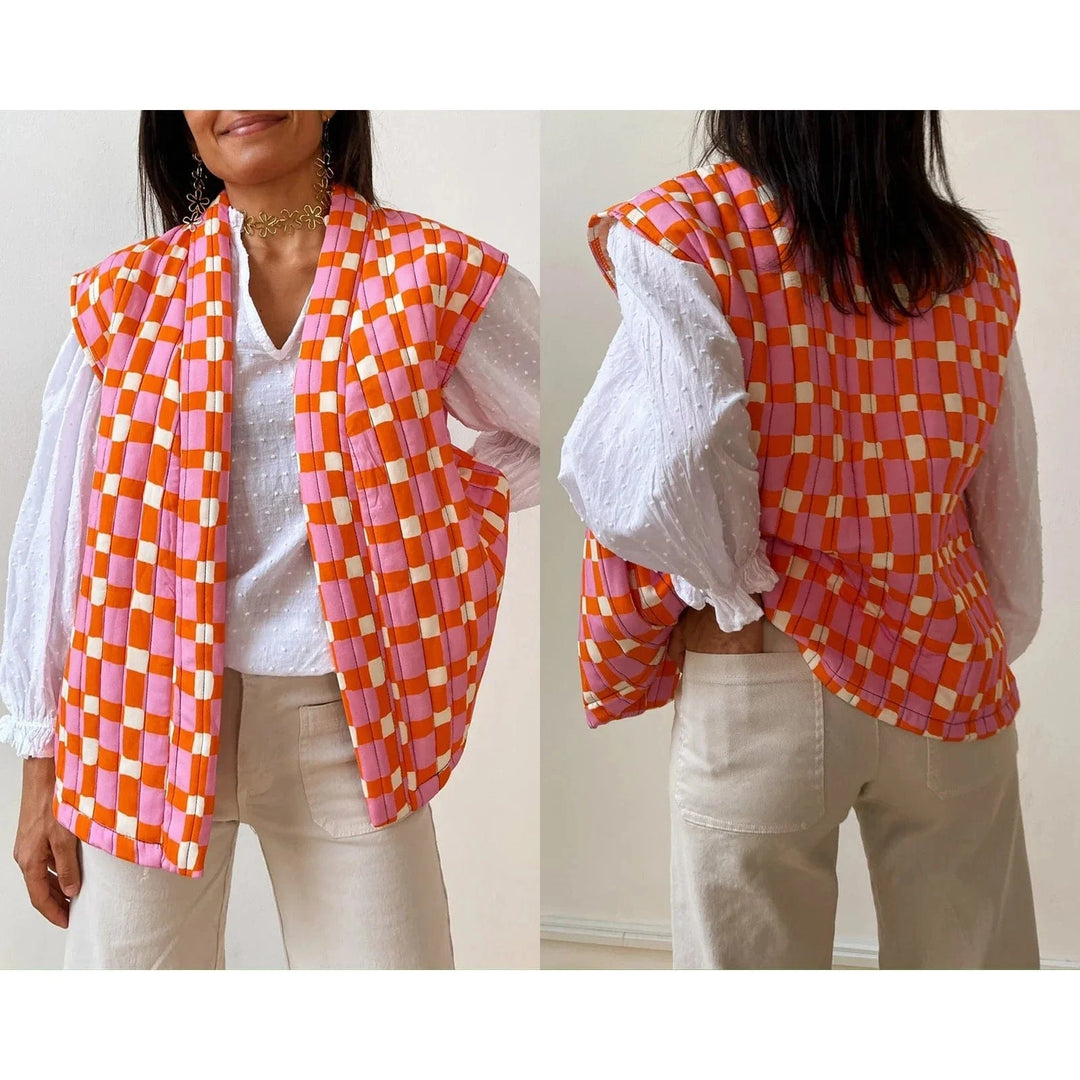Lunaria Women Vest Orange/Pink / S Kendra Patterned Sleeveless Quilted Vest