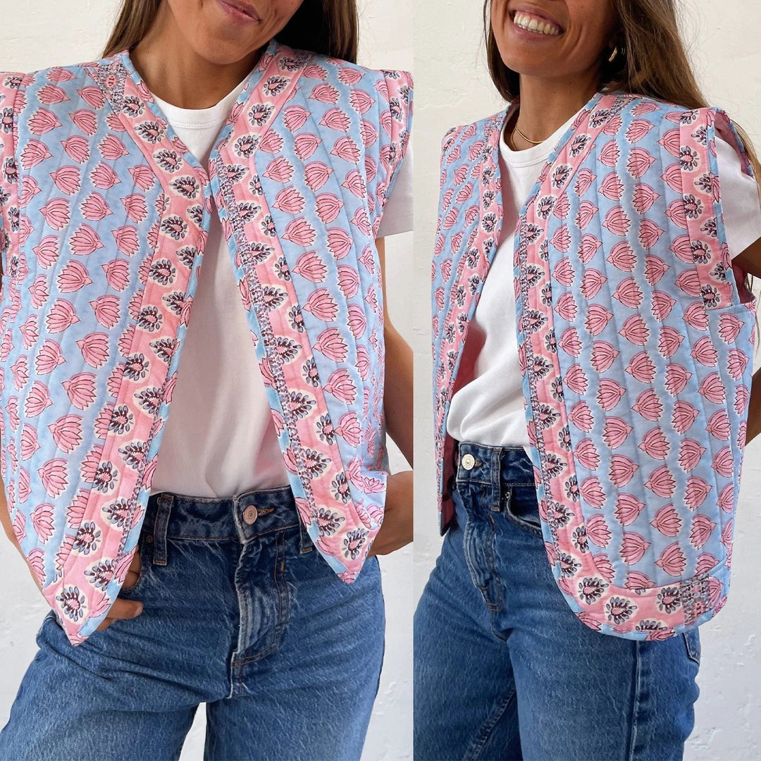 Lunaria Women Vest Pink/Blue / S Kendra Patterned Sleeveless Quilted Vest