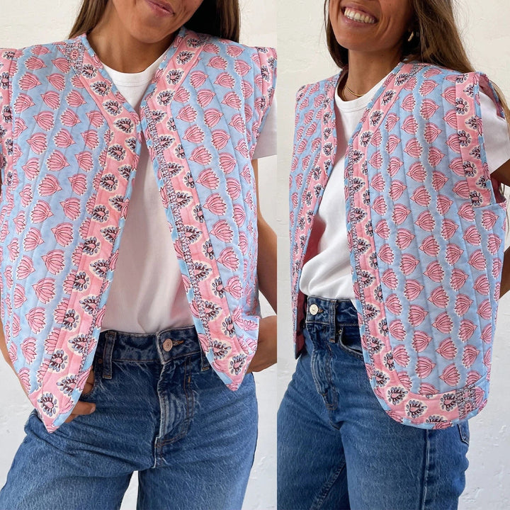 Lunaria Women Vest Pink/Blue / S Kendra Patterned Sleeveless Quilted Vest