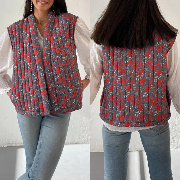 Lunaria Women Vest Red/Gray / S Kendra Patterned Sleeveless Quilted Vest