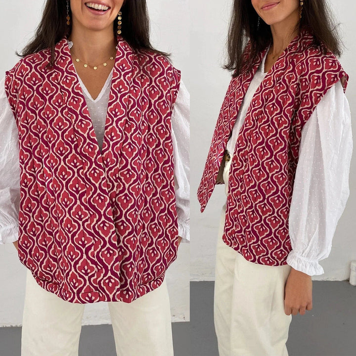 Lunaria Women Vest Red / S Kendra Patterned Sleeveless Quilted Vest